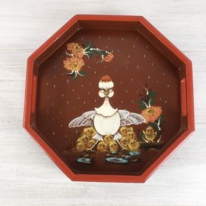 Vintage 80s Handpainted Octagon Wood Tray